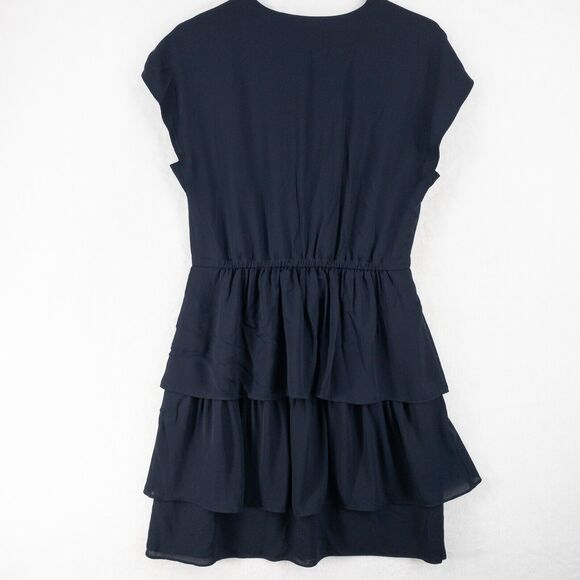 J. Crew Point Sur Dress Womens 8 Navy Blue V Neck Ruffle Short Sleeve - Picture 9 of 12